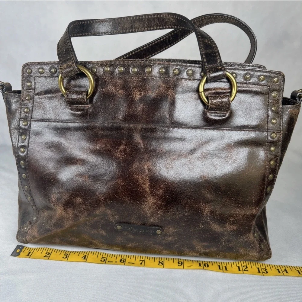 Frye Victoria Studded Leather Satchel Distressed Brown Medium Bag Boho - Picture 10 of 16